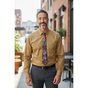 Assante Classic Big and Tall Caramel Colored Dress Shirt 17 1/2 Crystal Silk Tie